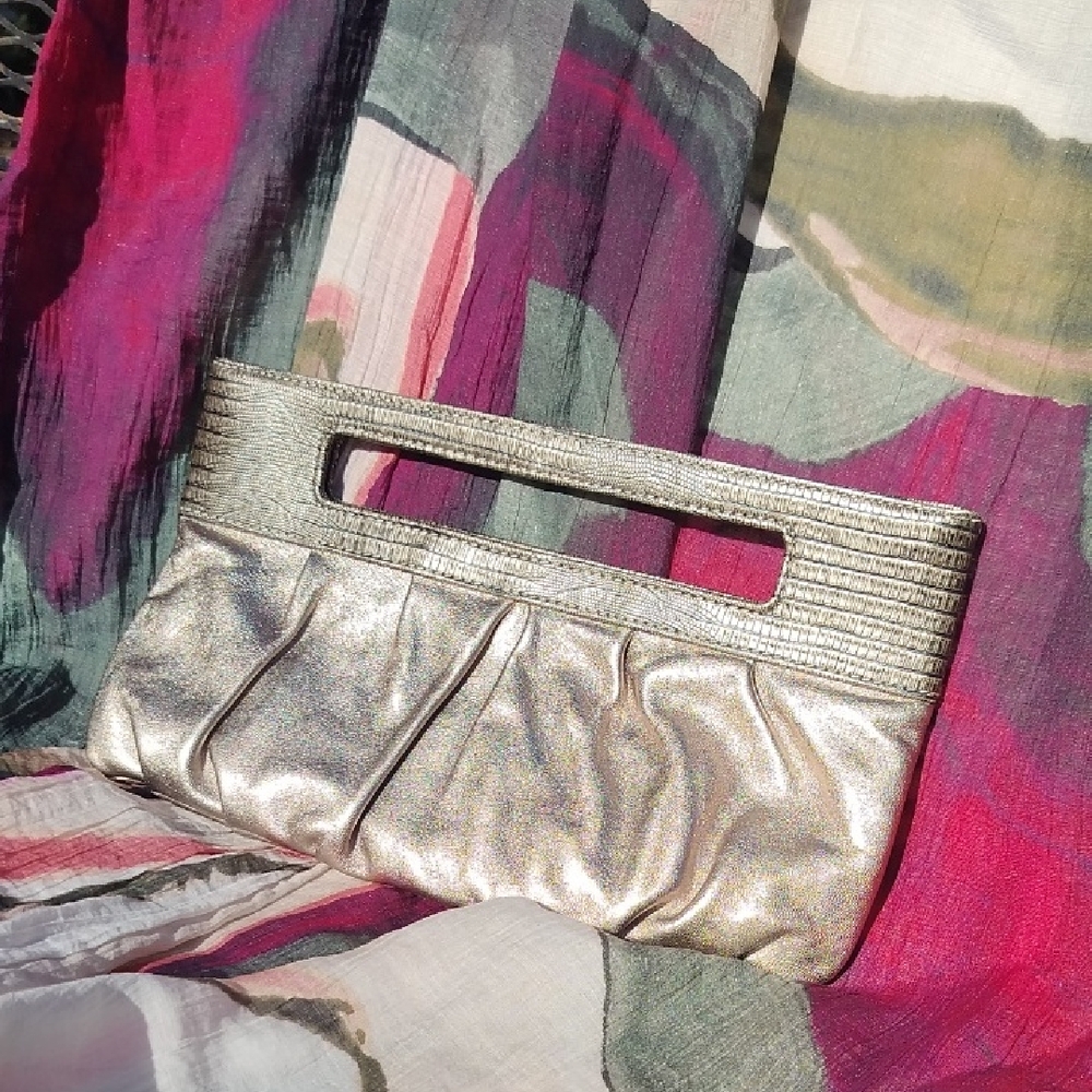 BCBG MaxAzriar Soft Gold Leather Clutch, 90s Vintage